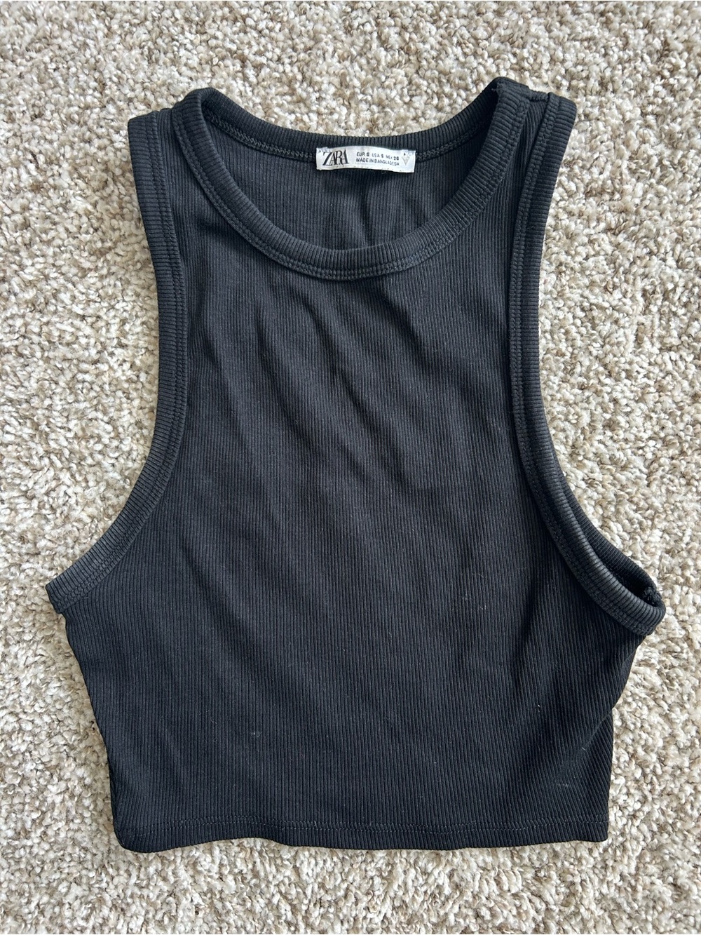 Zara essentials black crop tank top size s